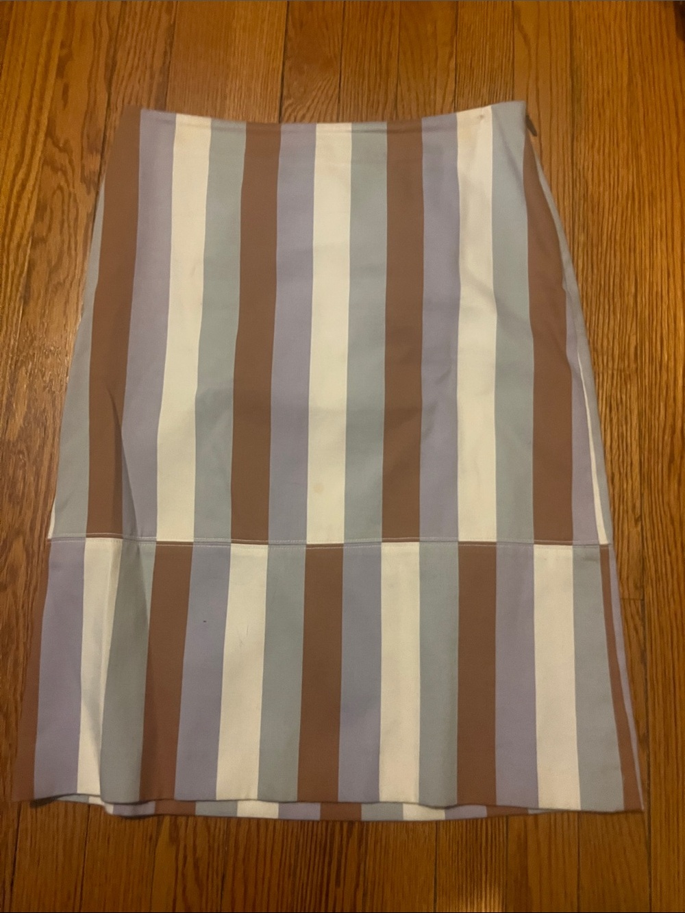J Crew Striped Pencil Skirt in Brown, Light Blue & Cream